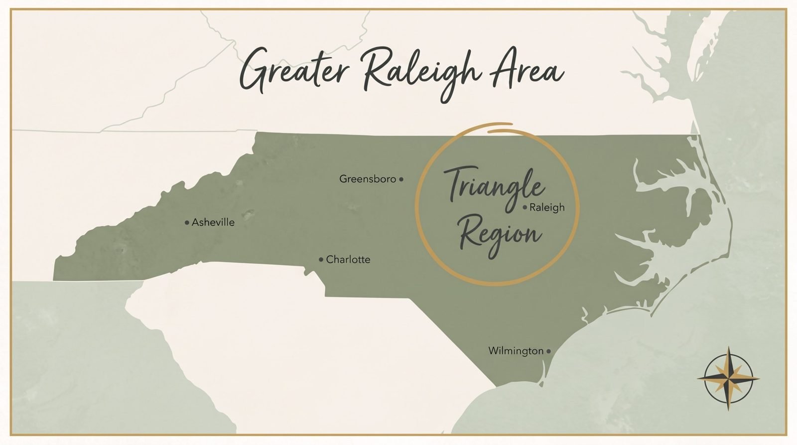 Map of North Carolina with the Triangle region around Raleigh circled
